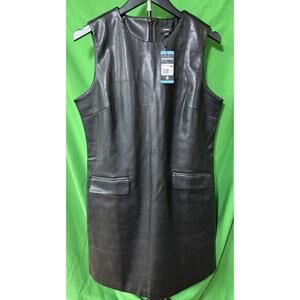 Express Women's Black Vegan Leather Sleeveless Mini Shift Dress Size L NWT